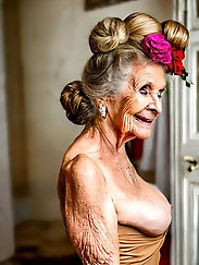 Naked Granny Pics: 80 Y.O. Amateur, Russian Happy Brunette with Hair Bun